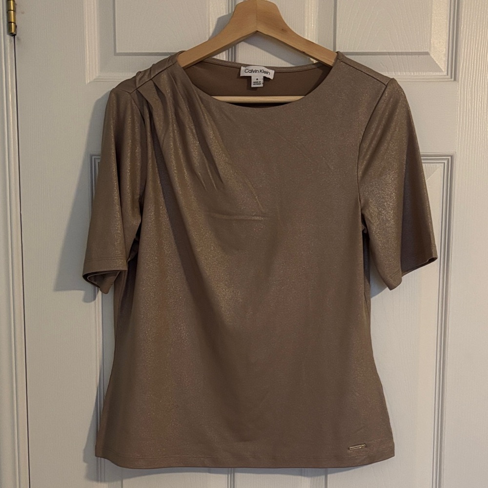 Calvin Klein sparkly ruched shoulder top